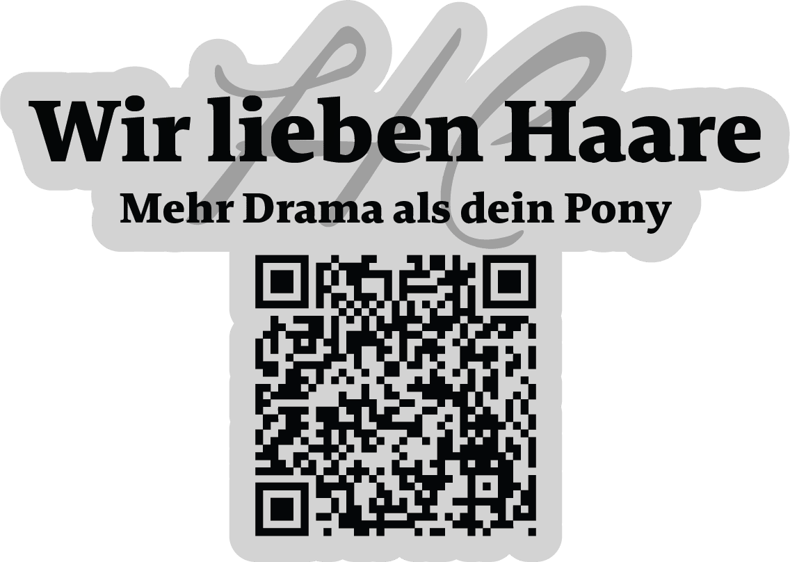 wir lieben haare mehr drama als dein pony Startseite QR-Code-Grafik von Helena Conzen Hairdesign mit dem Text „Wir lieben Haare – Mehr Drama als dein Pony“.